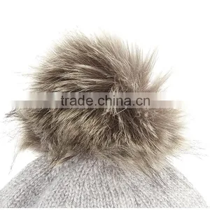 Knitted Real Fur Pom Pom Attached Crochet Fancy Baby Beanie Hats Quality Choice thumbnail-2