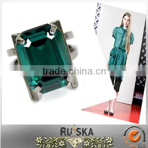 Gun Black Plated Fashion Alloy Ring With A Green Stone thumbnail-1