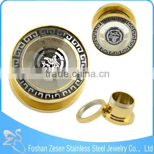 TP011374 China Manufacturer Surgical Steel Glass Ear Plug Gold Charming Body Jewelry thumbnail-1
