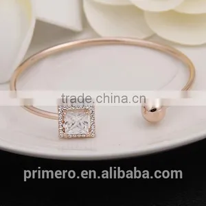 Luxury Square Cubic Zircon Bracelet Bangle for Women 18K Rose Gold Plated Jewelry thumbnail-5