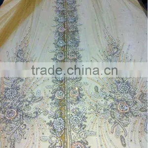 Yellow Beaded Heavy Stone Work Lehenga Party-Wear Sarees Fabrics (KFT-010) thumbnail-1
