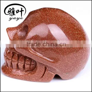 Wholesale 2inch Gold Sand Stone Handcrafts Skull Carving thumbnail-1
