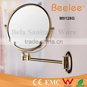 Golden Brass Shaving Mirror 8 Inch Wall Mount Makeup Mirror thumbnail-2