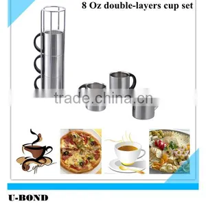 8 Oz Stainless Steel Double Wall Coffee Cup Set With Handle thumbnail-1