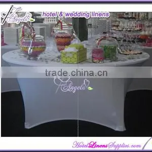 White Spandex Table Covers, White Lycra Table Covers, Fitted Stretch Table Covers for Round Banquet Tables(top Dia-5' or 6') thumbnail-1