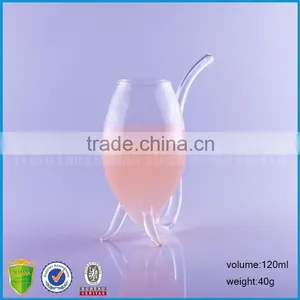 120ml Drinking Glass Wine Cup With Straw thumbnail-3