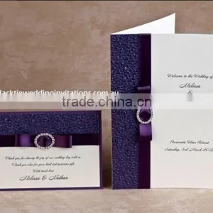 2016 Newmengxing Elegant and Vintage Purple Color Embosing Wedding Invitation Card, Purple Ribbon thumbnail-3