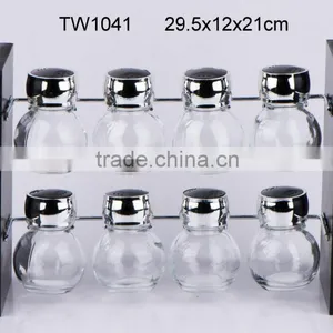 TW1041 8pcs Glass Spice Jar Set With Wooden Rack thumbnail-1