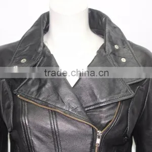Ladies Short Black 4110 Fitted Waist Length Soft Napa Lambskin Leather Jacket thumbnail-2