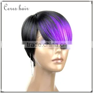 High Temperature Premium Synthetic Wig Japanese Fiber Short Bob Wig Purple Color Fashion Style Full Lace Wig thumbnail-4