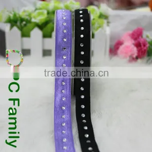 Hot Sale 5/8'' FOE Fold Over Elastic With Rhinestones thumbnail-1