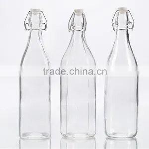 1 L Transparent Classic Clip Glass Water Bottle thumbnail-2