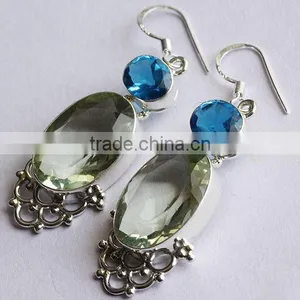 Falak Gems Green and Purple Amethyst Gemstone Earring Silver Handmade Jewelry thumbnail-1