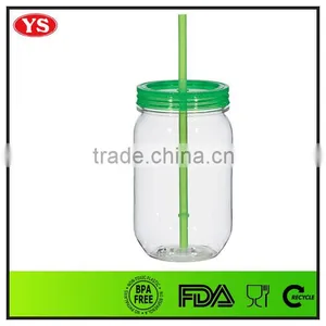 540ml Food Grade Single Wall Plastic Drinking Jar With Lid and Straw thumbnail-4