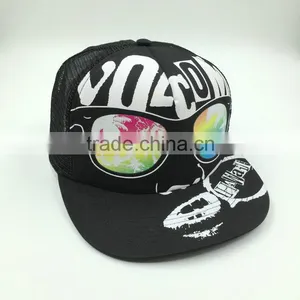Wholesale Flat Brim 5 Panel Printed Half Mesh Trucker Cap thumbnail-3