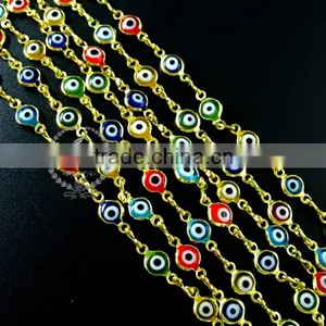 6mm Red,yellow,blue,green Flat Glass Turkish Evil Eye Beads Links Gold Plated Brass Necklace Chain DIY Supplies 1315013 thumbnail-2