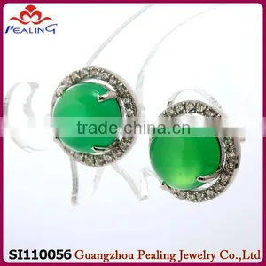 2014 Fashion Wholesale Leaf Shape Chrysoprase 925 Silver Earring thumbnail-1