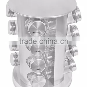 12 Jars Glass Condiment Kitchen Set Stainless Steel Revolving Spice Rack Set thumbnail-6