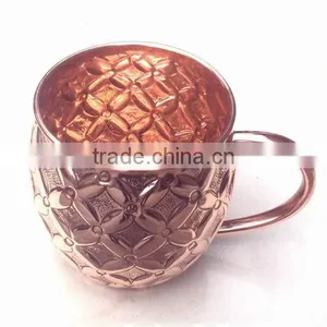 BPA FREE 100% COPPERTISAN MOSCOW MULE MUG, NEW ARRIVAL EMBOSSED BARREL SHAPE PURE COPPER MOSCOW MULE MUG thumbnail-2