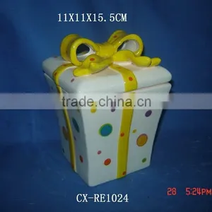 2012 Ceramic Gift Boxes to Decorate--Ceramic Christmas Bowknot Square Gift Box -x'mas Ceramic Gift Box S/3 thumbnail-1