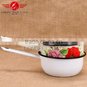 Enamelware Casserole /enamel Casserole Pot Milk Pot With Flower Decal thumbnail-5