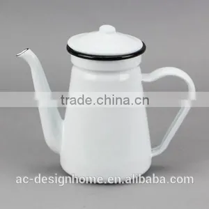 ENAMEL IRON STORAGE POT W/LID & HANDLE thumbnail-1