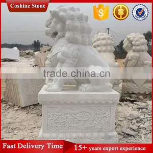 Chinese White Marble Foo Dog Statues thumbnail-2