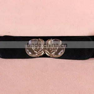 Wholesale Stone Inlaid Flower Pattern Buckle Sex Women Lady Wide PU Waist Belt thumbnail-5