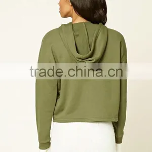 Boxy French Terry Hoodie Short Style Green Hooded Sexy Spring Pullover Sweatshirts Cropped Top Hoodie China Suppliers thumbnail-4