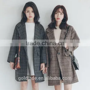 2016 High Quality Women Winter Plaid Woolen Coats for Ladies Ladies Long Coat Design thumbnail-1