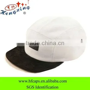 White and Black Hat With Leather Patch Cheap Plain Custom 5 Panel Cap Hat thumbnail-1