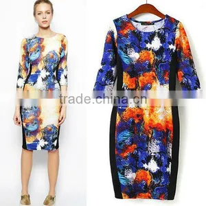 HD-D243 Midi Bodycon Floral Women Dress With Floral Print/OEM Ladies Dress/factory New Design thumbnail-1