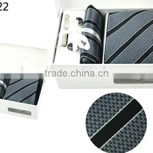 WL-22 Men's 100% Polyester Cufflink Hanky Tie Set With Gift Box thumbnail-1
