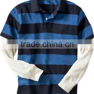 BOYS STRIPED LONG SLEEVE POLO SHIRT WITH LAYER SLEEVES thumbnail-1