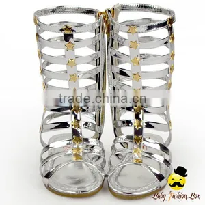 2017 New Models Design Kids Metal Golden Color PU Little Girl Gaiters Boots Shoes With Zipper Snadals thumbnail-4