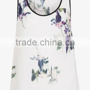 Floral Print Sleeveless Vest Top With Contrast Piping Detail thumbnail-1