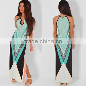 Walson F20009A New 2016 Design Digital Print v Neck Maxi Dress for Women thumbnail-2