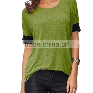 Women Purecolor Comfy Loose Fit Short Cut Out Sleeve Cotton T-Shirt thumbnail-1