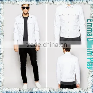 Soild White Plus Size Denim Silver Button Jacket for Mens thumbnail-1