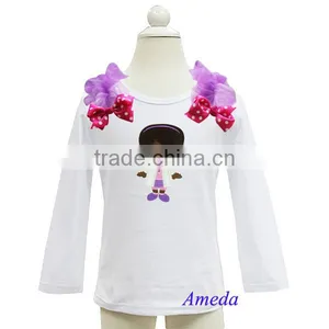 Girls Embroidered Doc McStuffins Polka Dots Pink Bow White Long Sleeves Top 1-7Y thumbnail-1