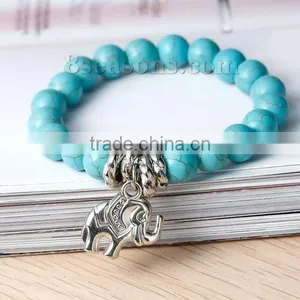 Malachite Green Round Elephant Howlite Imitated Turquoise Boho Chic Elastic Bracelets thumbnail-1