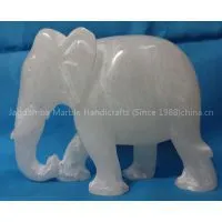 CARVED WHITE GRAY MARBLED STONE ELEPHANT thumbnail-1
