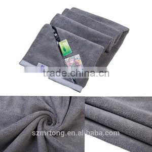 High Quality Embroidery Design 300gsm Zip Pocket Microfiber Sport Towel thumbnail-1