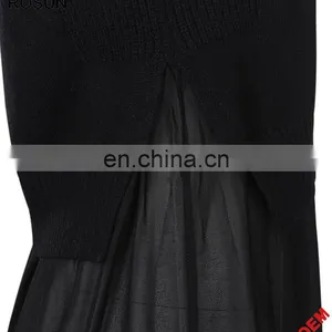 Knitwear Manufacturer Cashmere Wool Sweater Splicing Chiffon Long Frog Dress thumbnail-4