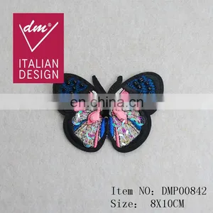 Good Quality Wholesale Beaded PINK Butterfly Embroidery Patch for Clothing thumbnail-1
