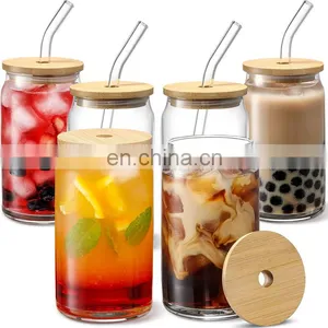 Custom Logo16oz Sublimation Soda Cup Beer Can Shaped Glass With Bamboo Lid and Straw thumbnail-1