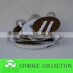 Set of 4 Round Shape Handmade Paper Rope Woven Tray thumbnail-1