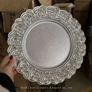Wholesale Wedding Party Table Decor Antique Bronzed Colored Round Reusable 13 Inches Plastic Charger Plates thumbnail-5