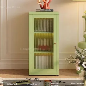 Sage Green Metal Sideboard With Ribbed Glass Doors, Metal Buffet Cabinet for Perth Furniture Retailers, Eco-friendly Powder Coating, Custom Colors thumbnail-4