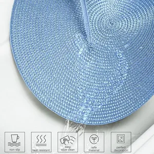 Round Braided Placemats Set of 6, 15'' Heat Resistant Washable Non-Slip Woven Table Mats for Dining Table Kitchen thumbnail-3